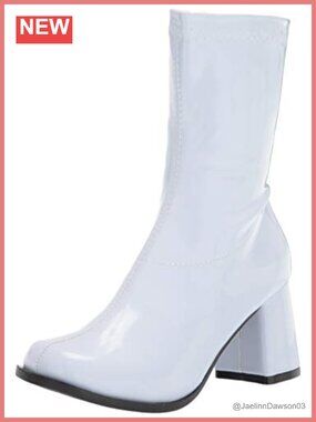 White PU Matte Mid-Calf Go-Go Boots Block Heel Zip Halloween Party Boots